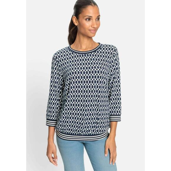 Olsen Tops - Olsen - Clara - Round Neck Relaxed Fit 3/4 Sleeve Top With Knitted Hemline